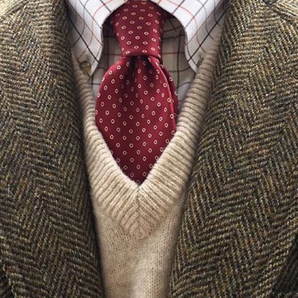 Vintage Tan Sweater Vest V-neck Cotton Tweed - Picture 6 of 7